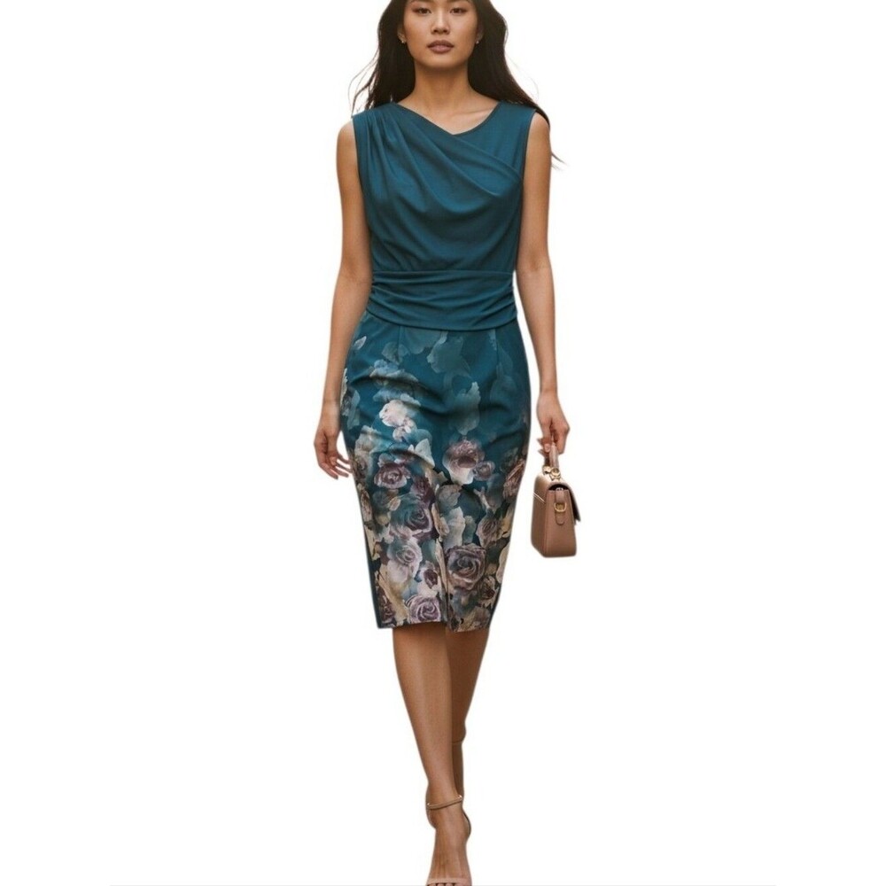 Vfemage Emerald Green Floral Sheath Dress